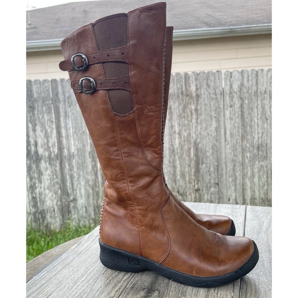 KEEN Bern Baby‎ Tall Riding Boots Women 5.5 Brown Leather Boots Side Zip Shoes